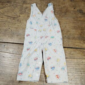 Vintage Healthtex Baby Overalls Sz 12 Mo Corduroy Cars Romper Snap Leg USA